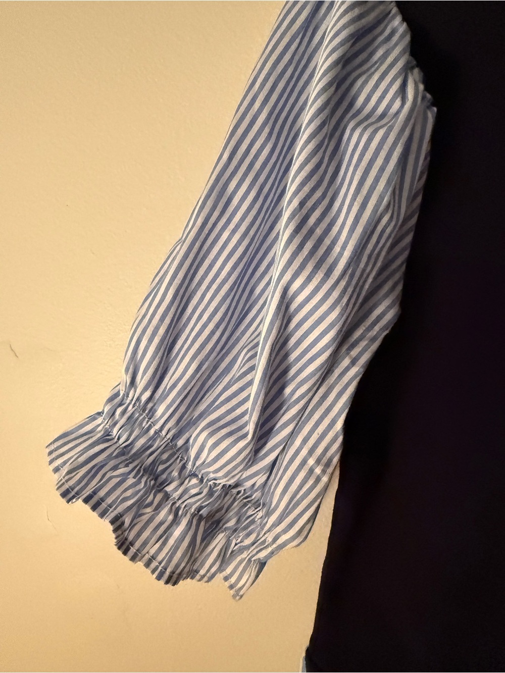 Anthropologie Navy Top with Blue and White Striped Sleeves - Picture 4 of 7